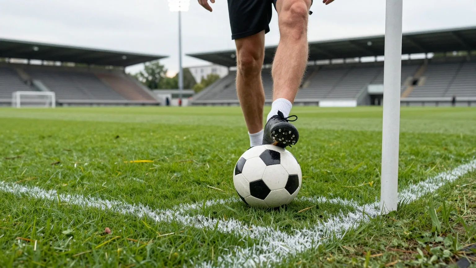 Ein Ball liegt im Viertelkreis neben der Eckfahne, ein Spieler setzt zum Eckstoß an